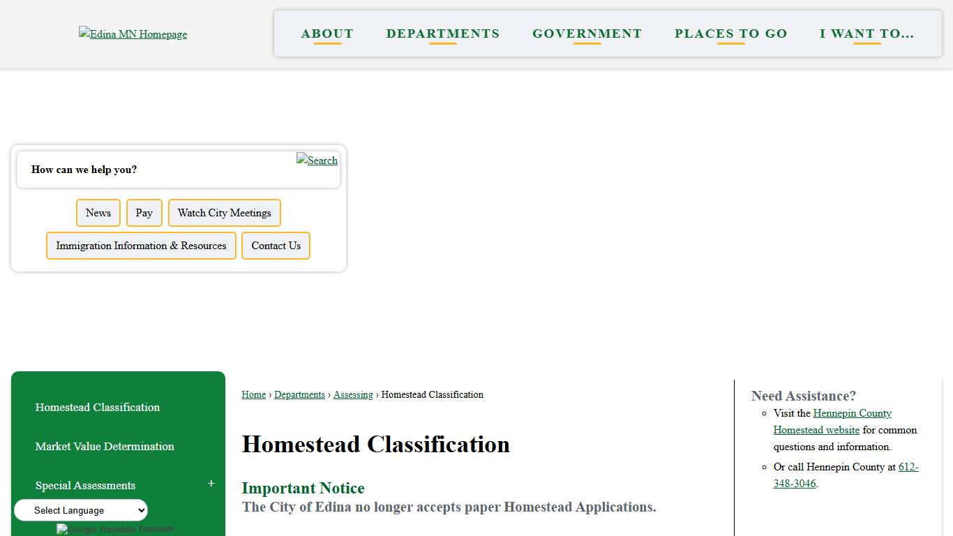 Homestead Classification Edina, MN