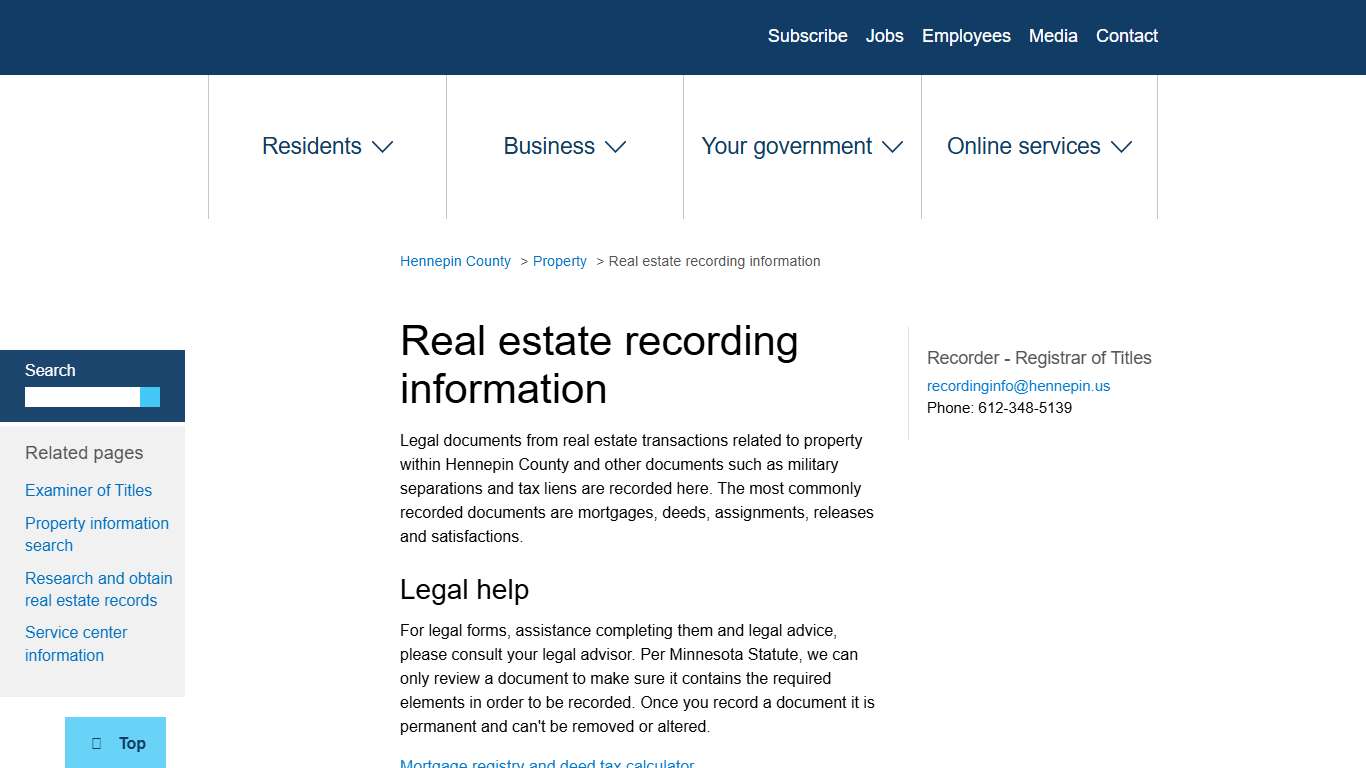 Real estate recording information Hennepin County